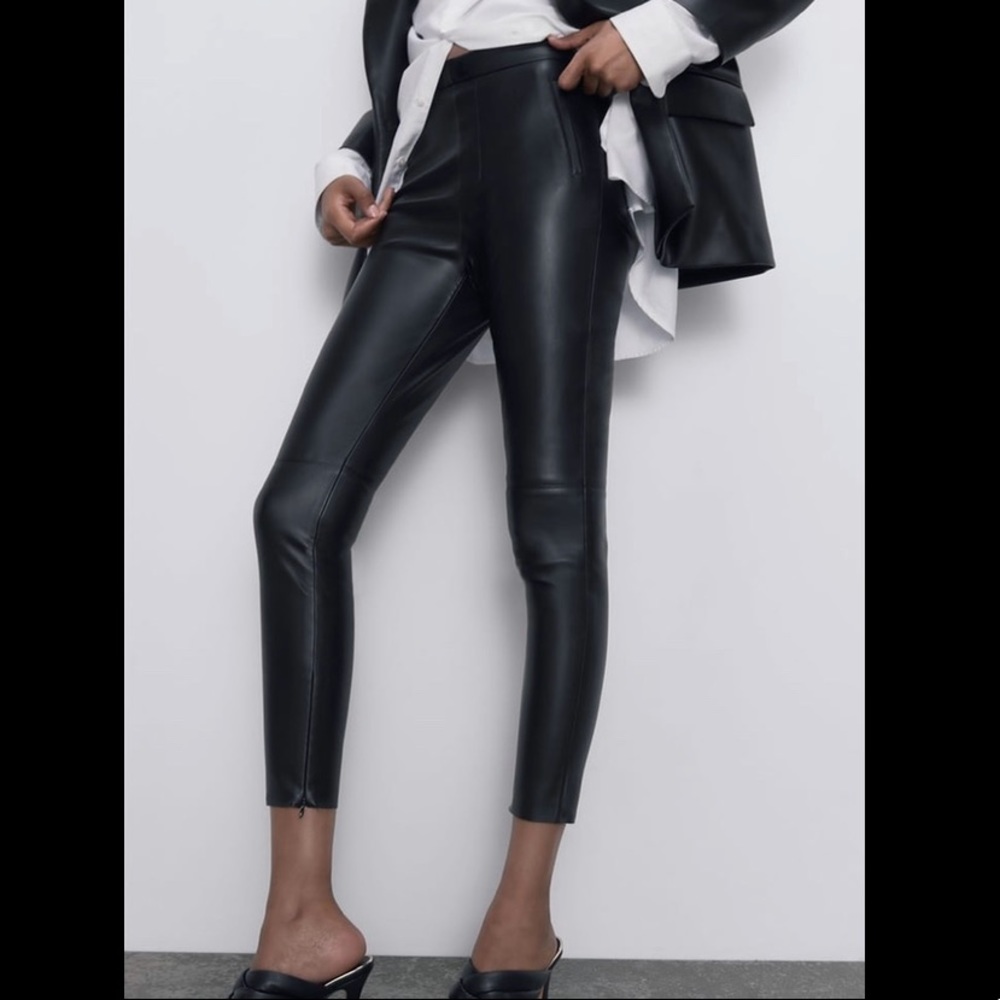 Zara black faux leather leggings/pants (NWT)